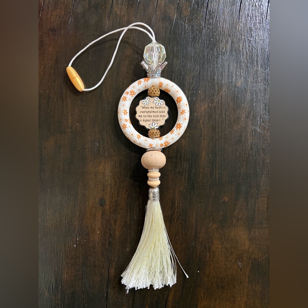 Decorative Rearview Mirror Charm Ornament with Tassel and Verse